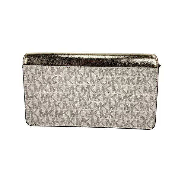 NEW Michael Kors Jet Set Gold Flap Clutch Crossbody Bag PVC Pale Gold Small NWT - Picture 4 of 6